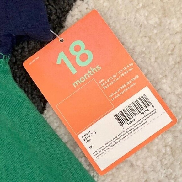 NWT Carter's Boy 18 Months Green Blue Tractor Sports Romper One Piece Playsuit - Picture 8 of 10